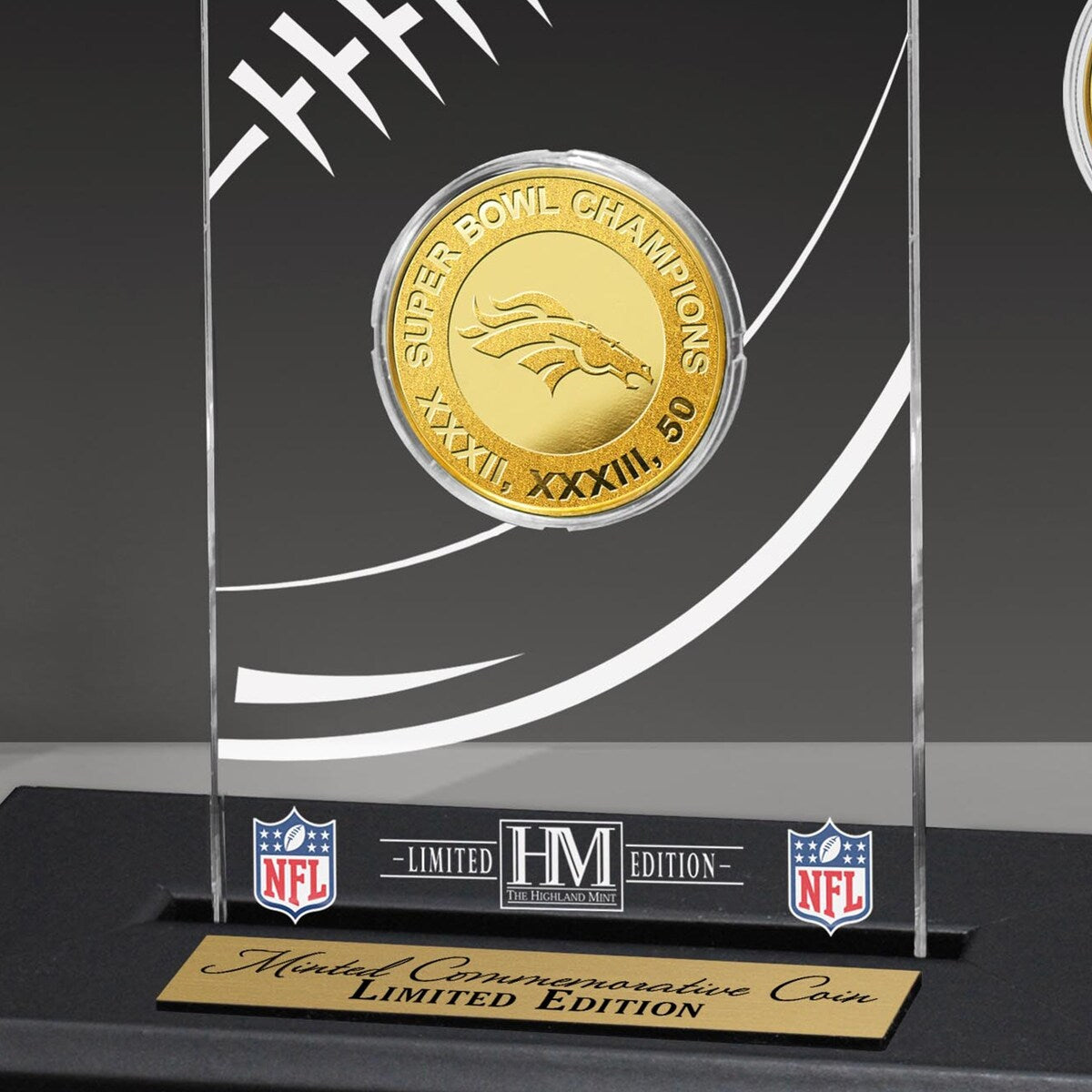 Denver Broncos 3x Super Bowl Champions Gold Coin with Acrylic Display