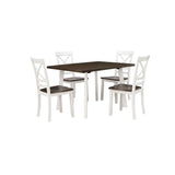 Dera 5 Piece Dining Table Set, 4 Crossback Rubberwood Chairs, Brown, White