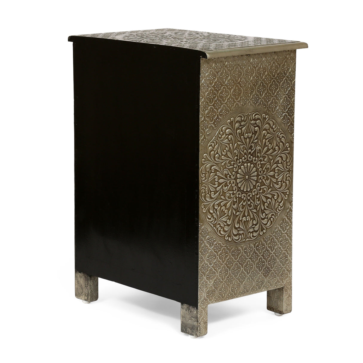 Deschutes Indoor Mango Wood and Iron Embossed Handcrafted 3 Drawer Nightstand by Christopher Knight Home