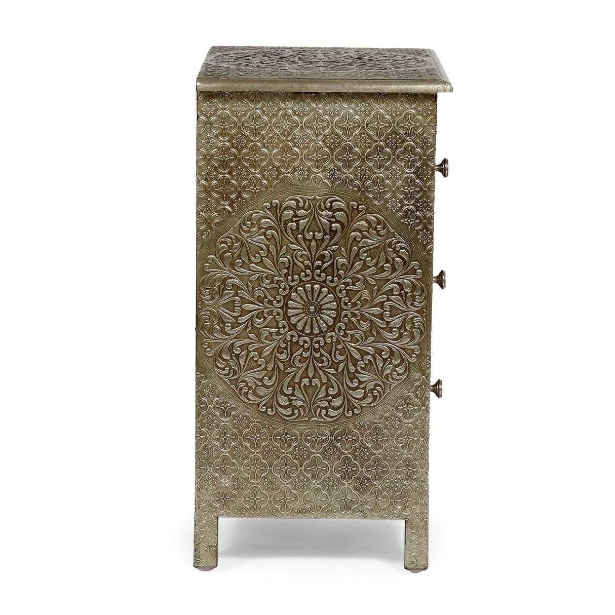 Deschutes Indoor Mango Wood and Iron Embossed Handcrafted 3 Drawer Nightstand by Christopher Knight Home