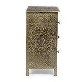 Deschutes Indoor Mango Wood and Iron Embossed Handcrafted 3 Drawer Nightstand by Christopher Knight Home