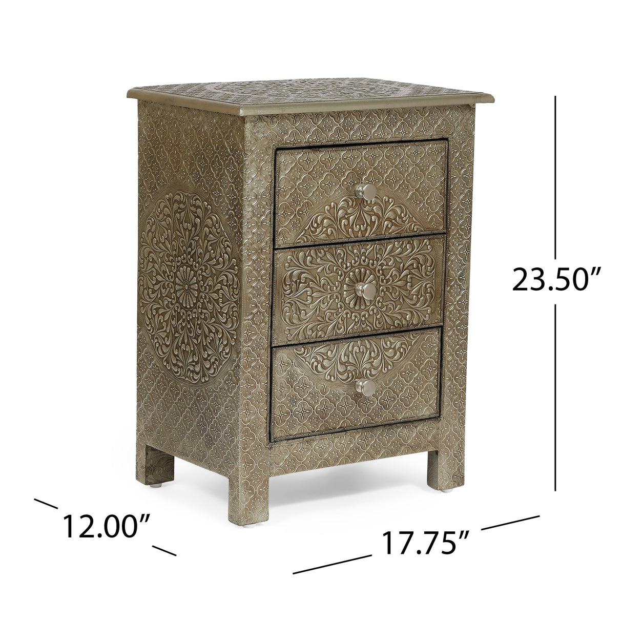 Deschutes Indoor Mango Wood and Iron Embossed Handcrafted 3 Drawer Nightstand by Christopher Knight Home