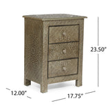 Deschutes Indoor Mango Wood and Iron Embossed Handcrafted 3 Drawer Nightstand by Christopher Knight Home