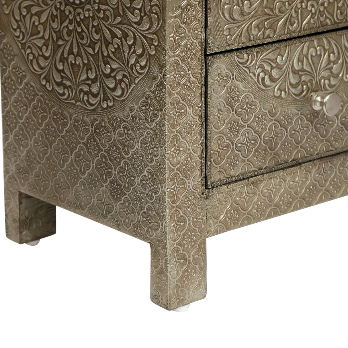 Deschutes Indoor Mango Wood and Iron Embossed Handcrafted 3 Drawer Nightstand by Christopher Knight Home