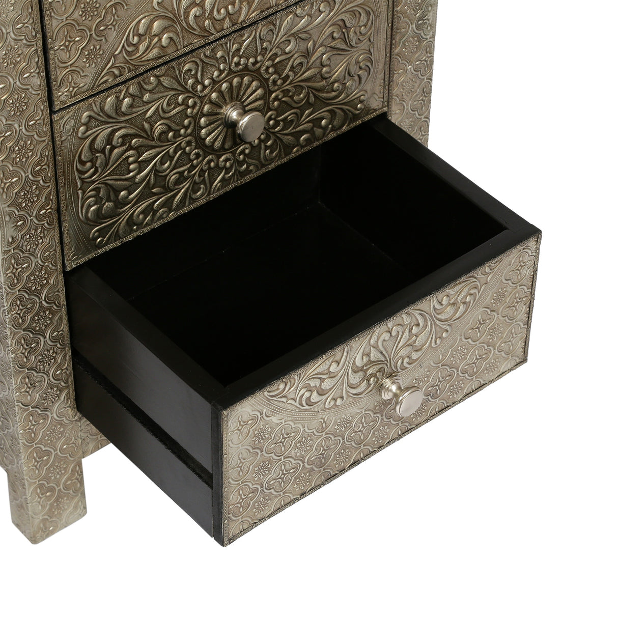 Deschutes Indoor Mango Wood and Iron Embossed Handcrafted 3 Drawer Nightstand by Christopher Knight Home