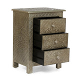 Deschutes Indoor Mango Wood and Iron Embossed Handcrafted 3 Drawer Nightstand by Christopher Knight Home