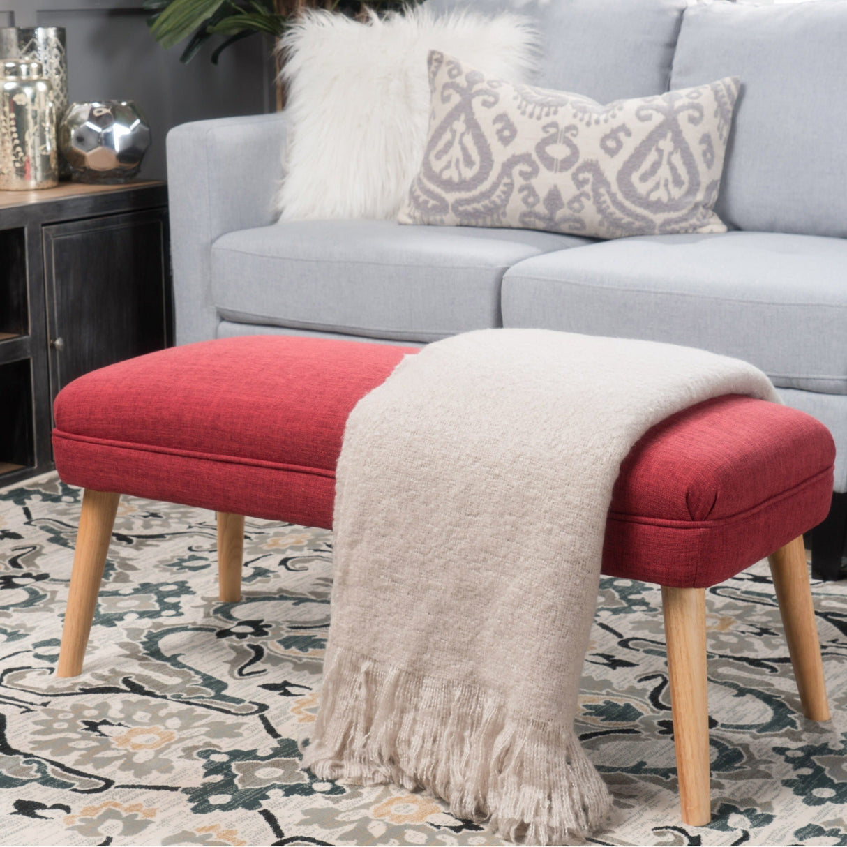 Desdemona Mid-Century Fabric Ottoman by Christopher Knight Home