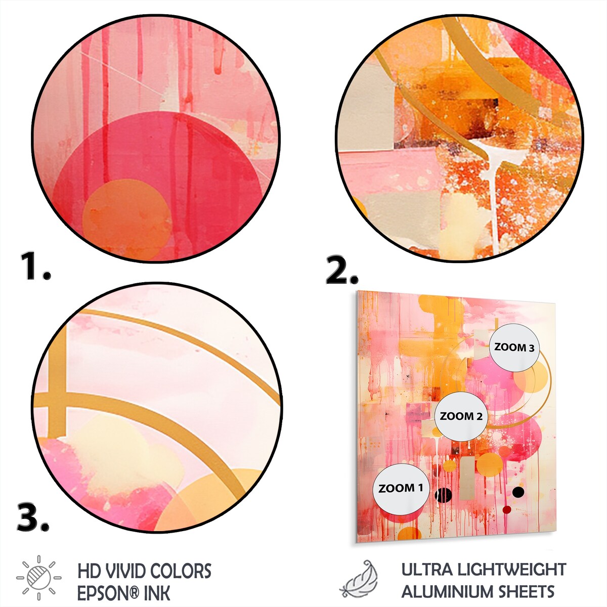 Design Art "Pink Gold Island Sunrise Collage" Abstract Collages Metal Wall Art - Pink Wall Décor Modern Metal Art Work