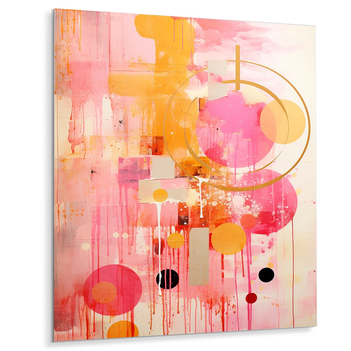 Design Art "Pink Gold Island Sunrise Collage" Abstract Collages Metal Wall Art - Pink Wall Décor Modern Metal Art Work