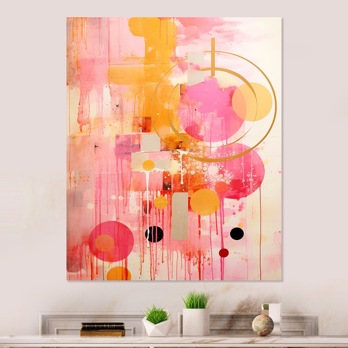 Design Art "Pink Gold Island Sunrise Collage" Abstract Collages Metal Wall Art - Pink Wall Décor Modern Metal Art Work