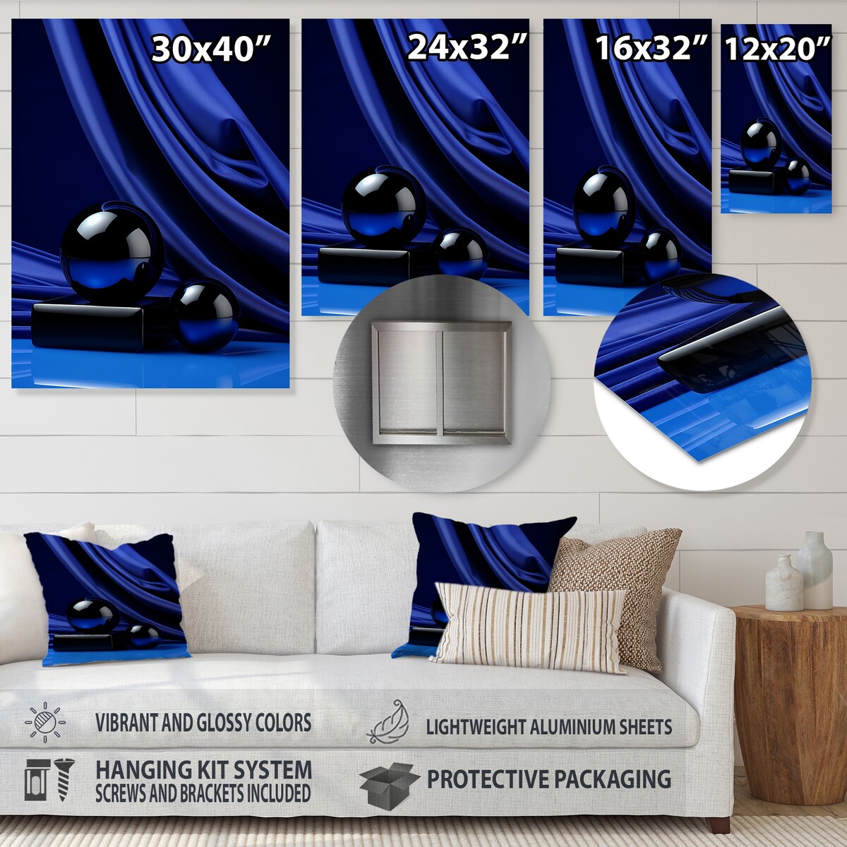 Design Art "Sapphire Serenade Abstract Collages I" Abstract Collages Blue Metal Wall Art - Modern Metal Art Work