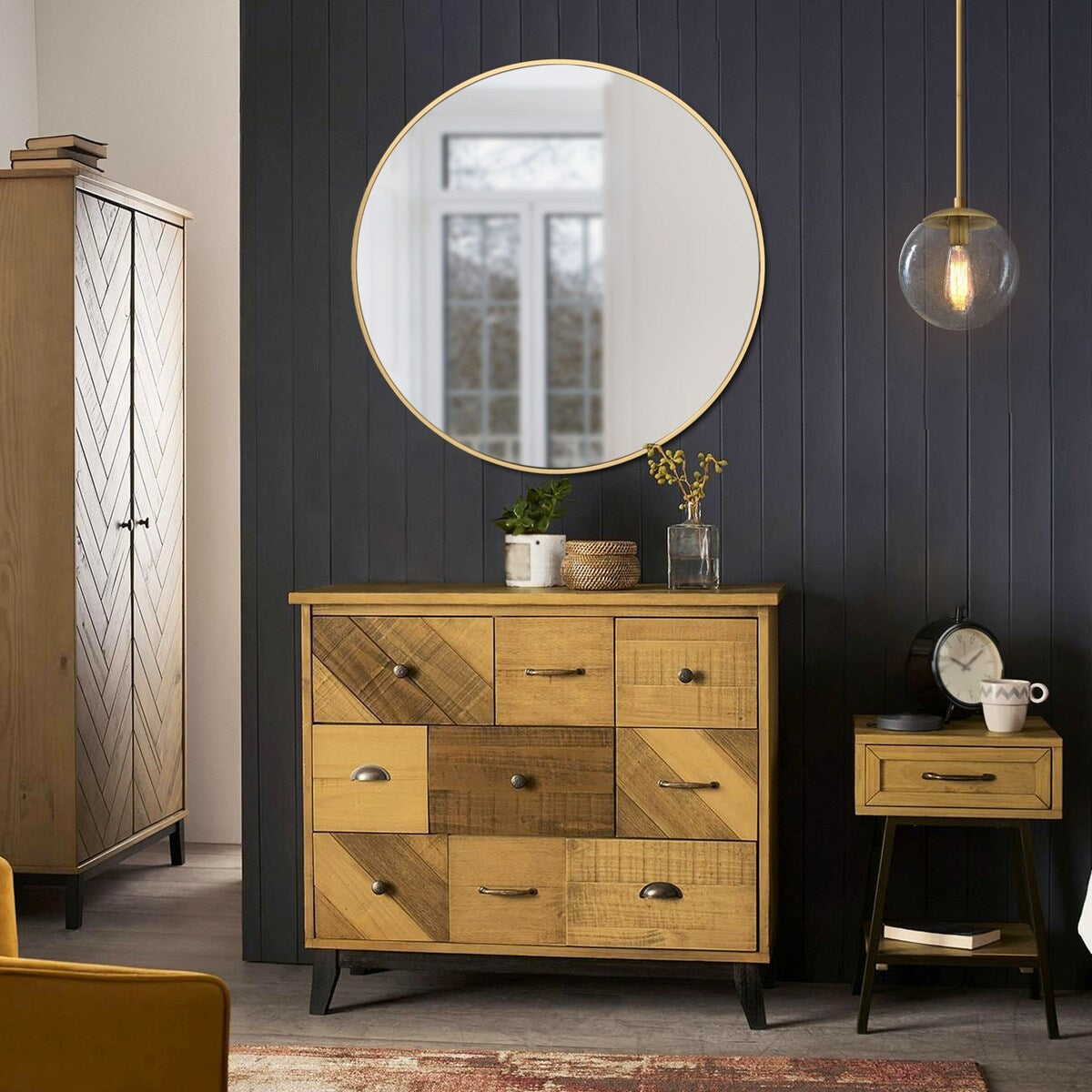 Design House 596536-GLD Kenna 36-Inch Modern Metal Framed Round Decorative Wall Accent Mirror