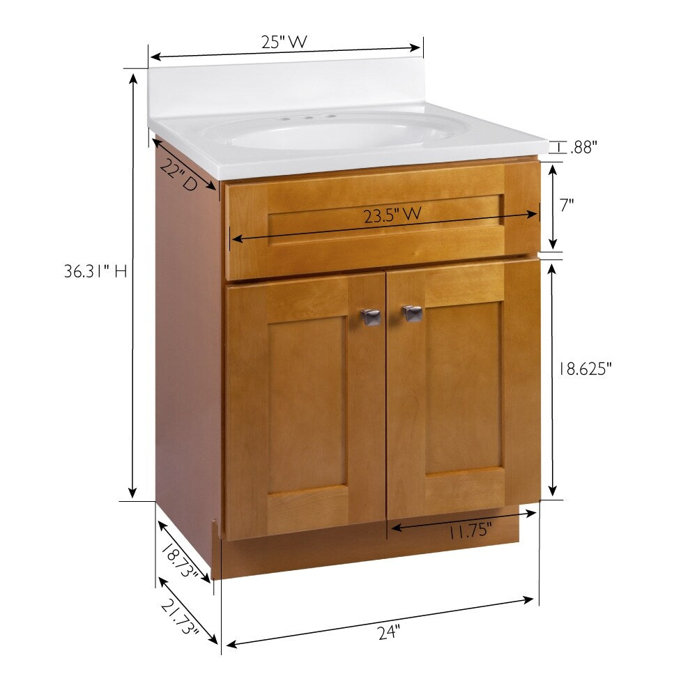 Design House 597864 Brookings Shaker 2-Door Bathroom Vanity with Cultured Marble 4 inch Centerset Solid White Top
