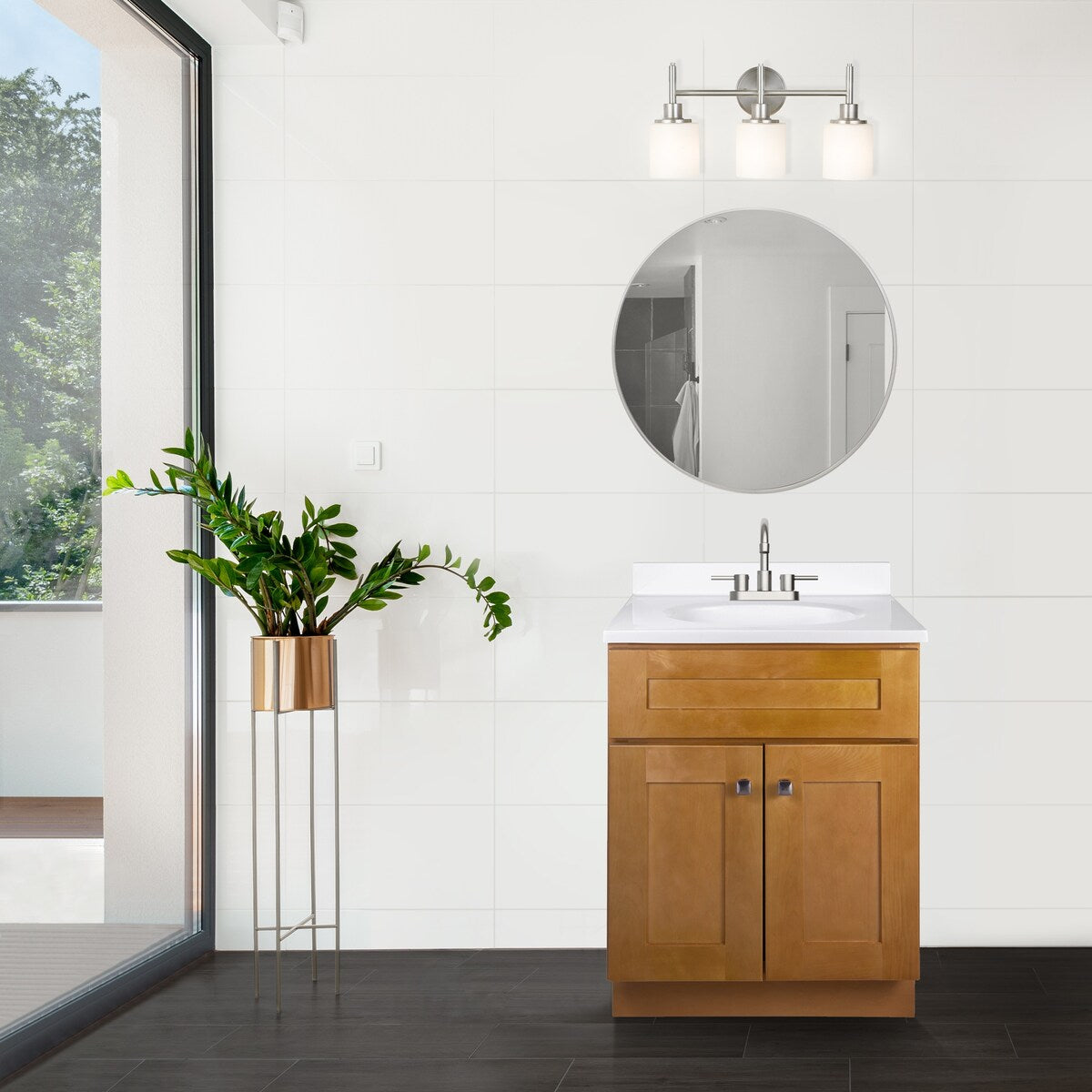 Design House 597864 Brookings Shaker 2-Door Bathroom Vanity with Cultured Marble 4 inch Centerset Solid White Top