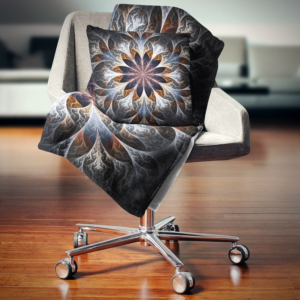 Designart 'Gray Brown Digital Art Fractal Flower' Floral Throw Blanket