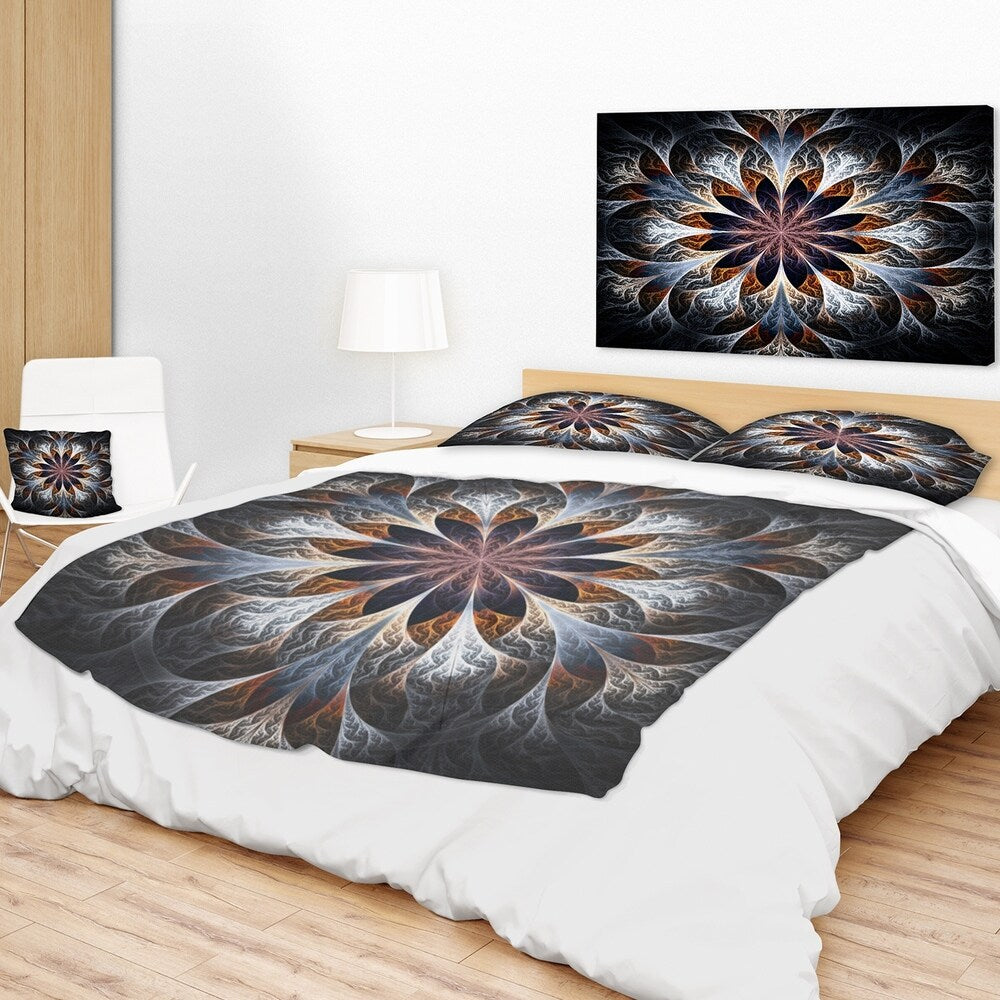 Designart 'Gray Brown Digital Art Fractal Flower' Floral Throw Blanket