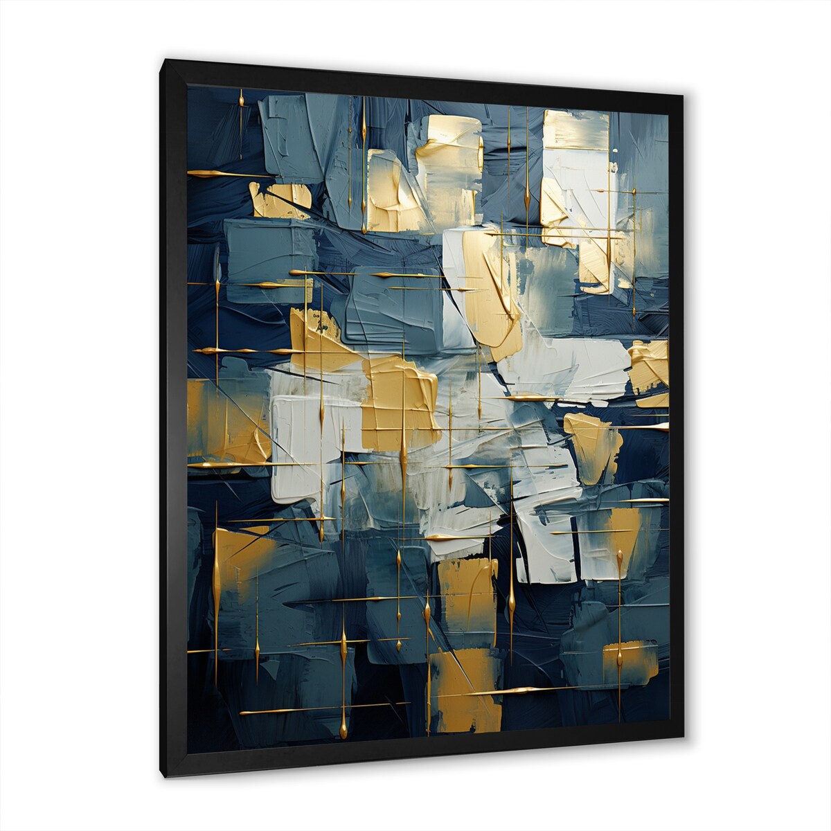 Designart " Comfort Of Glory Abstract Expressionism Blue I" Abstract Painting Framed Wall Decor