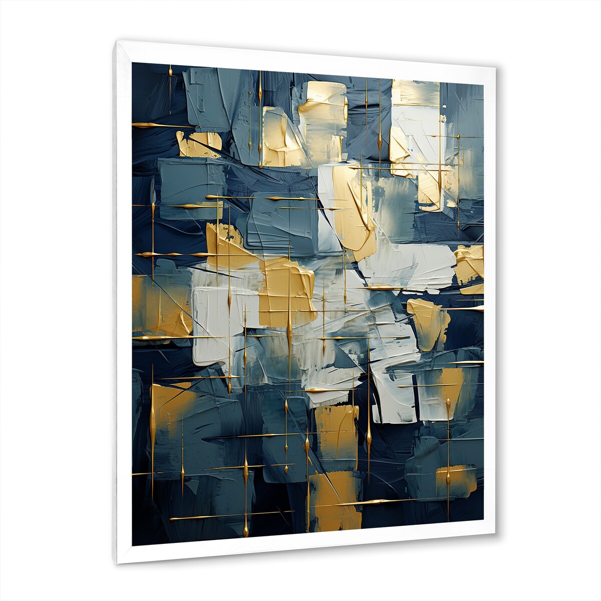 Designart " Comfort Of Glory Abstract Expressionism Blue I" Abstract Painting Framed Wall Decor