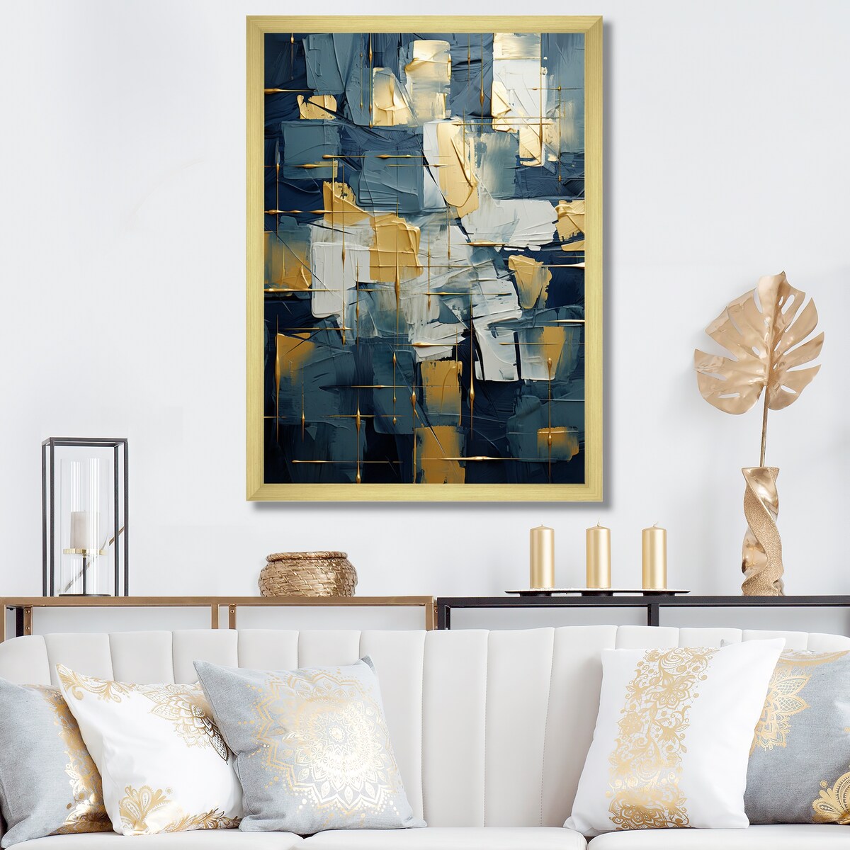 Designart " Comfort Of Glory Abstract Expressionism Blue I" Abstract Painting Framed Wall Decor