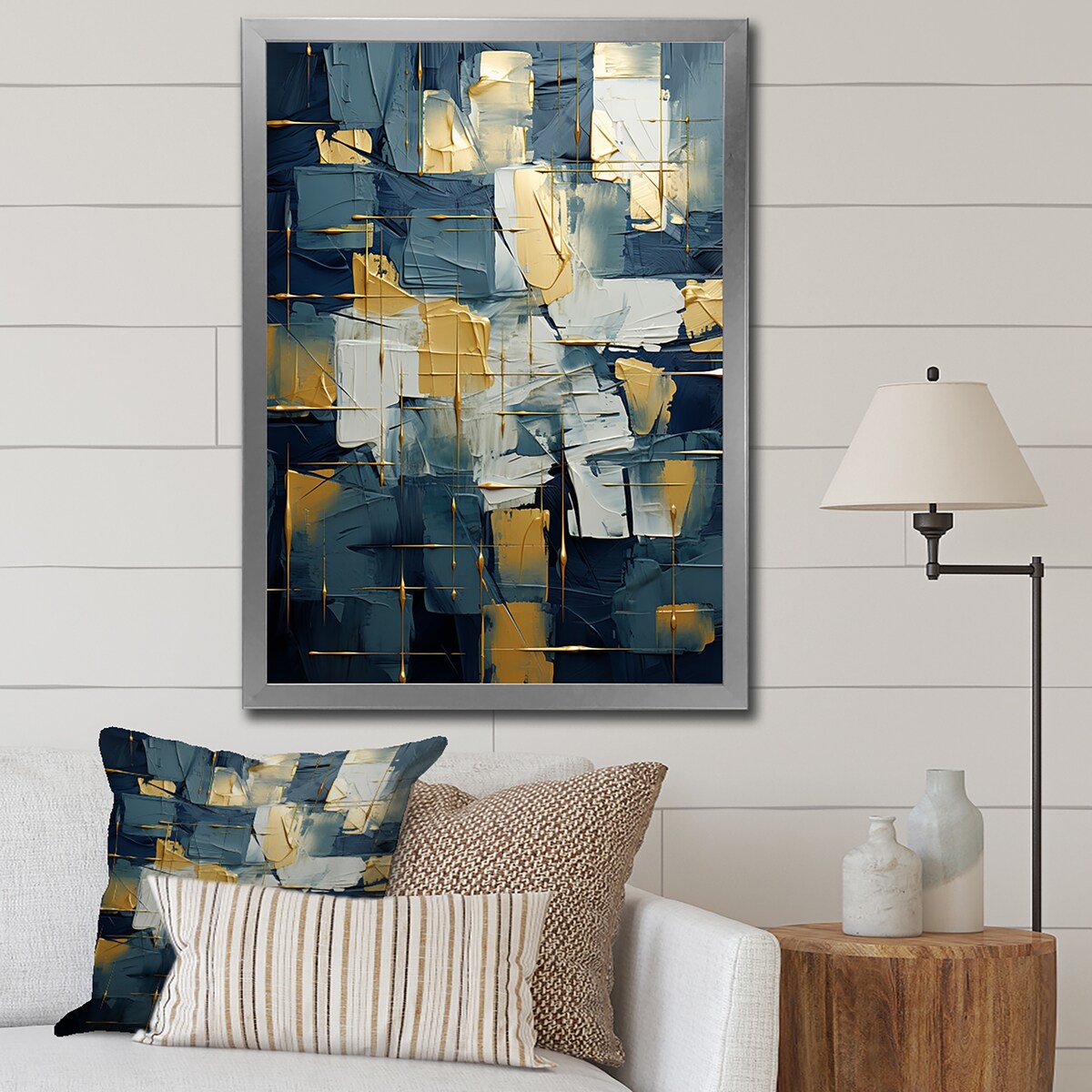 Designart " Comfort Of Glory Abstract Expressionism Blue I" Abstract Painting Framed Wall Decor