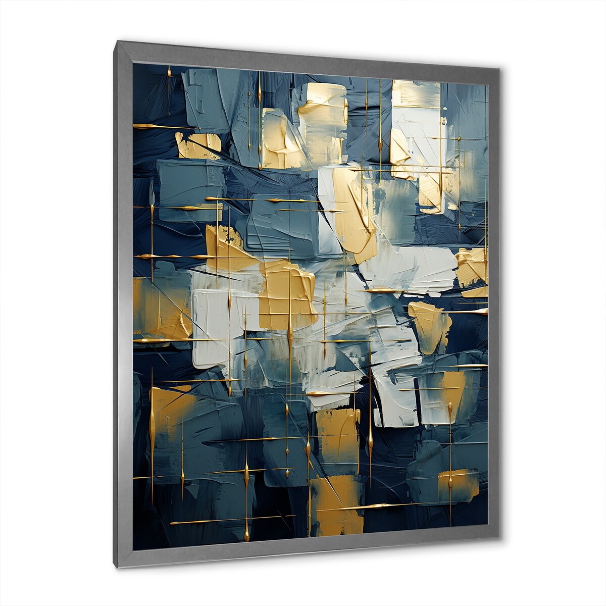 Designart " Comfort Of Glory Abstract Expressionism Blue I" Abstract Painting Framed Wall Decor