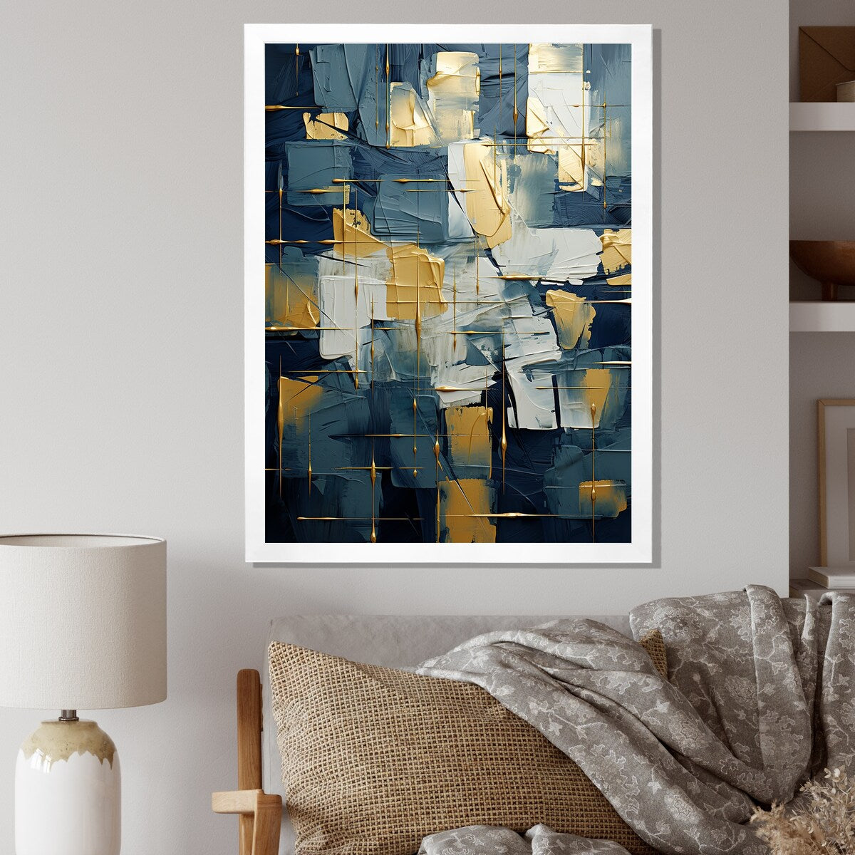 Designart " Comfort Of Glory Abstract Expressionism Blue I" Abstract Painting Framed Wall Decor