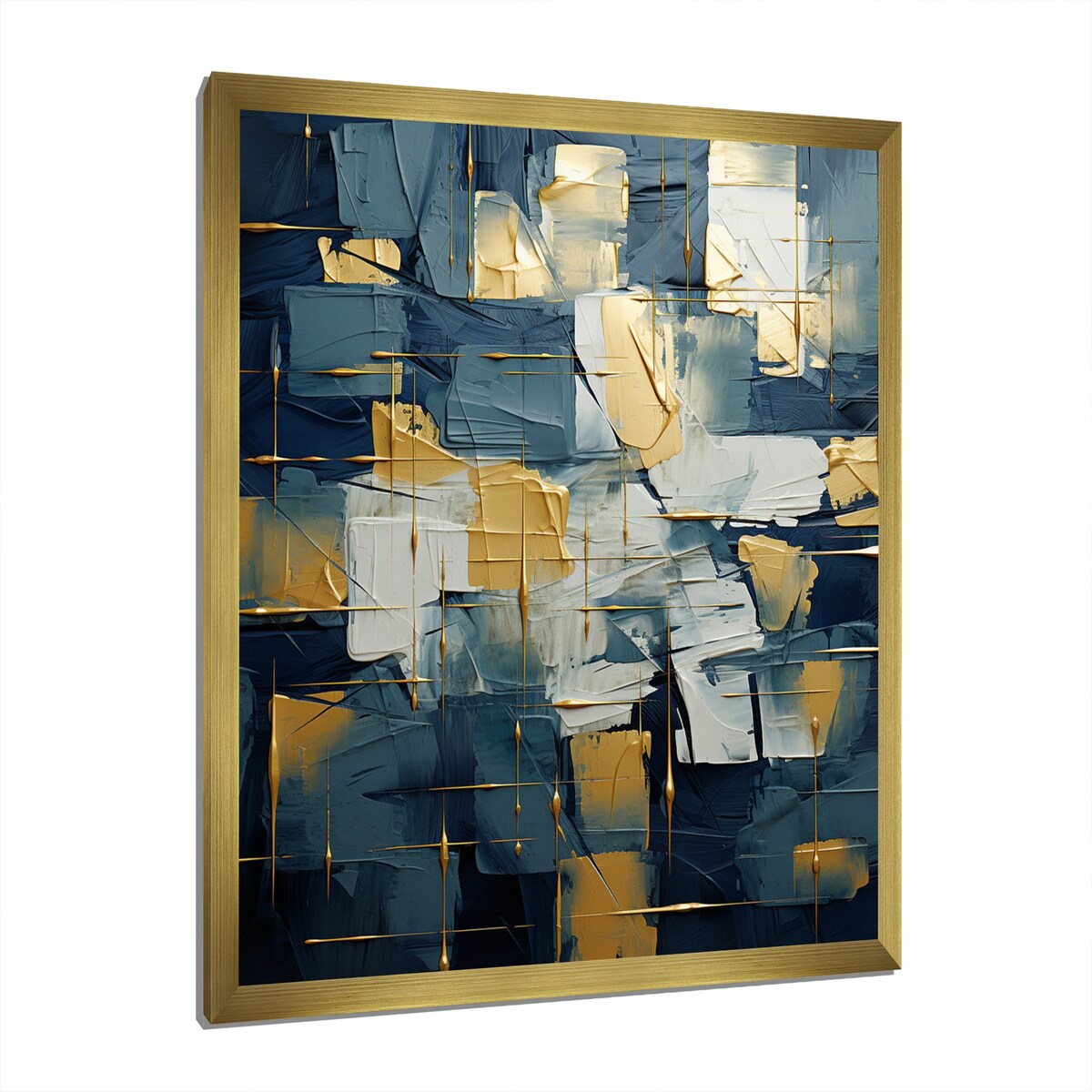 Designart " Comfort Of Glory Abstract Expressionism Blue I" Abstract Painting Framed Wall Decor