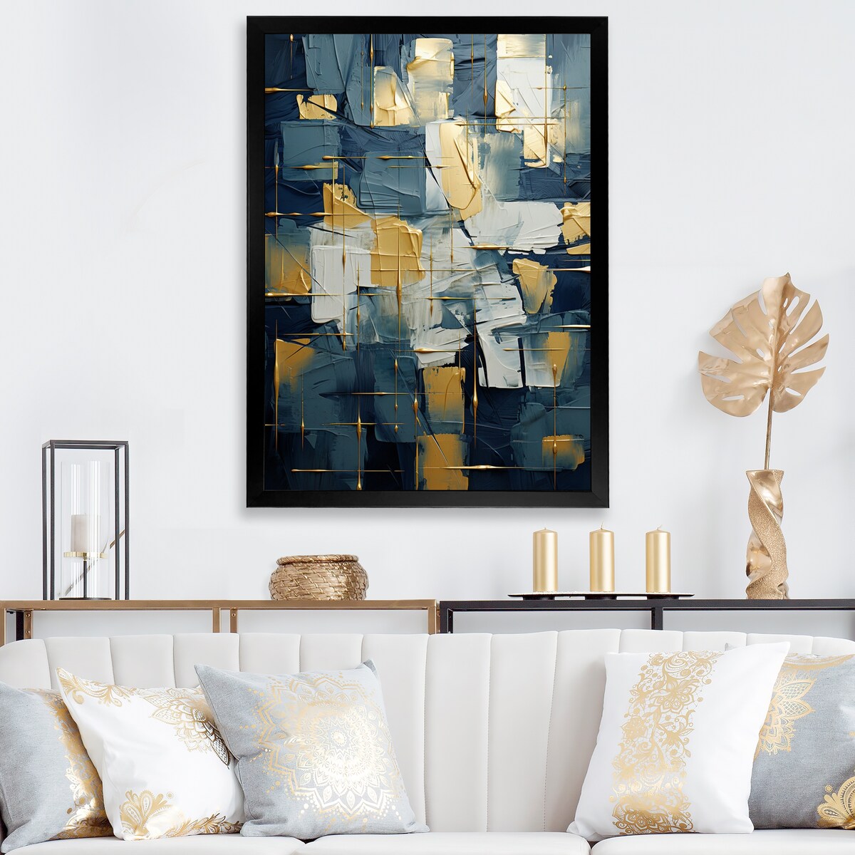 Designart " Comfort Of Glory Abstract Expressionism Blue I" Abstract Painting Framed Wall Decor