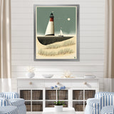 Designart " Light House Full Moon Vintage Beach Illustration" Beach Framed Canvas Prints
