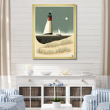 Designart " Light House Full Moon Vintage Beach Illustration" Beach Framed Canvas Prints