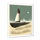Designart " Light House Full Moon Vintage Beach Illustration" Beach Framed Canvas Prints