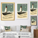 Designart " Light House Full Moon Vintage Beach Illustration" Beach Framed Canvas Prints