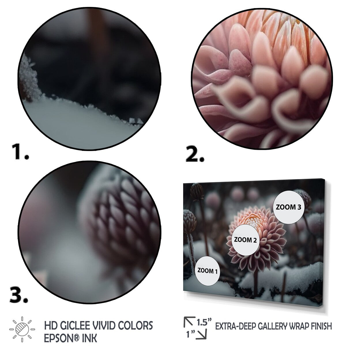 Designart "A Blooming Pink Dahlia Flower In Winter II" Floral Dahlia Canvas Art Print - 3 Panels