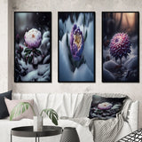 Designart "A Blooming Puple Peony Flower In Winter II" Floral & Botanical Frame Gallery Set Of 3 For Office Decor