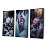 Designart "A Blooming Puple Peony Flower In Winter II" Floral & Botanical Frame Gallery Set Of 3 For Office Decor
