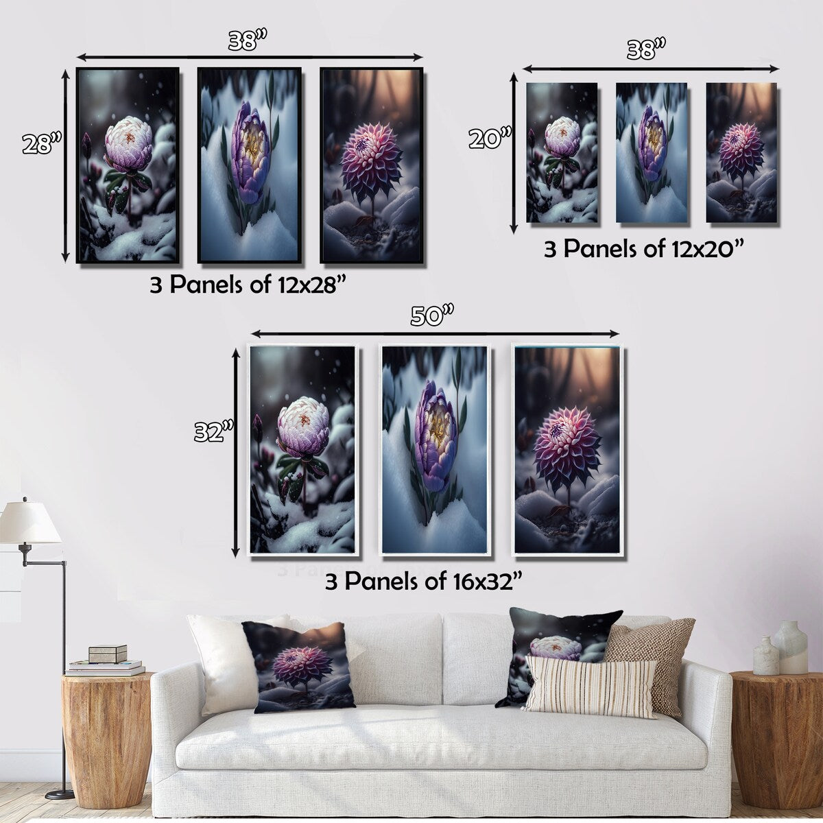 Designart "A Blooming Puple Peony Flower In Winter II" Floral & Botanical Frame Gallery Set Of 3 For Office Decor