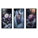 Designart "A Blooming Puple Peony Flower In Winter II" Floral & Botanical Frame Gallery Set Of 3 For Office Decor