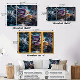 Designart "A Blooming Purple Roses Flower In Winter" Floral Lily Canvas Art Print - 3 Panels