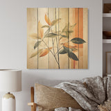 Designart "Abstract Apricot Leaves Collage" Leaves Wood Wall Decor Traditional Orange Wood Panel On Natural Pine Wood