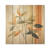 Designart "Abstract Apricot Leaves Collage" Leaves Wood Wall Decor Traditional Orange Wood Panel On Natural Pine Wood