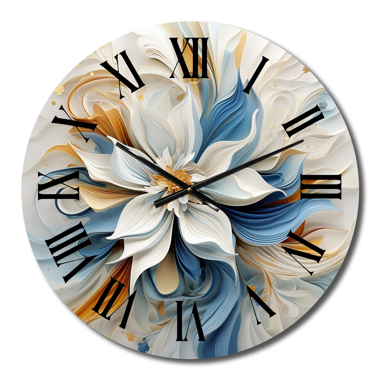 Designart "Abstract Blooming Magnolia White Amber Blue" Flowers Oversized Wall Clock