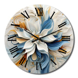 Designart "Abstract Blooming Magnolia White Amber Blue" Flowers Oversized Wall Clock