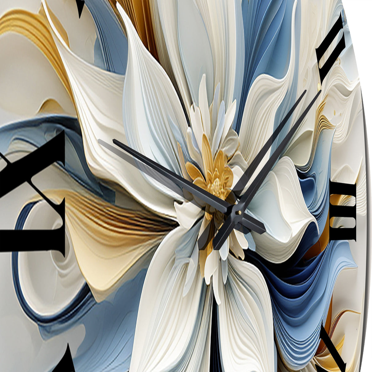 Designart "Abstract Blooming Magnolia White Amber Blue" Flowers Oversized Wall Clock