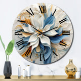Designart "Abstract Blooming Magnolia White Amber Blue" Flowers Oversized Wall Clock