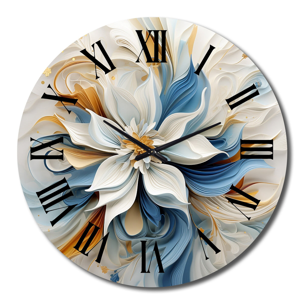 Designart "Abstract Blooming Magnolia White Amber Blue" Flowers Oversized Wall Clock