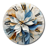 Designart "Abstract Blooming Magnolia White Amber Blue" Flowers Oversized Wall Clock