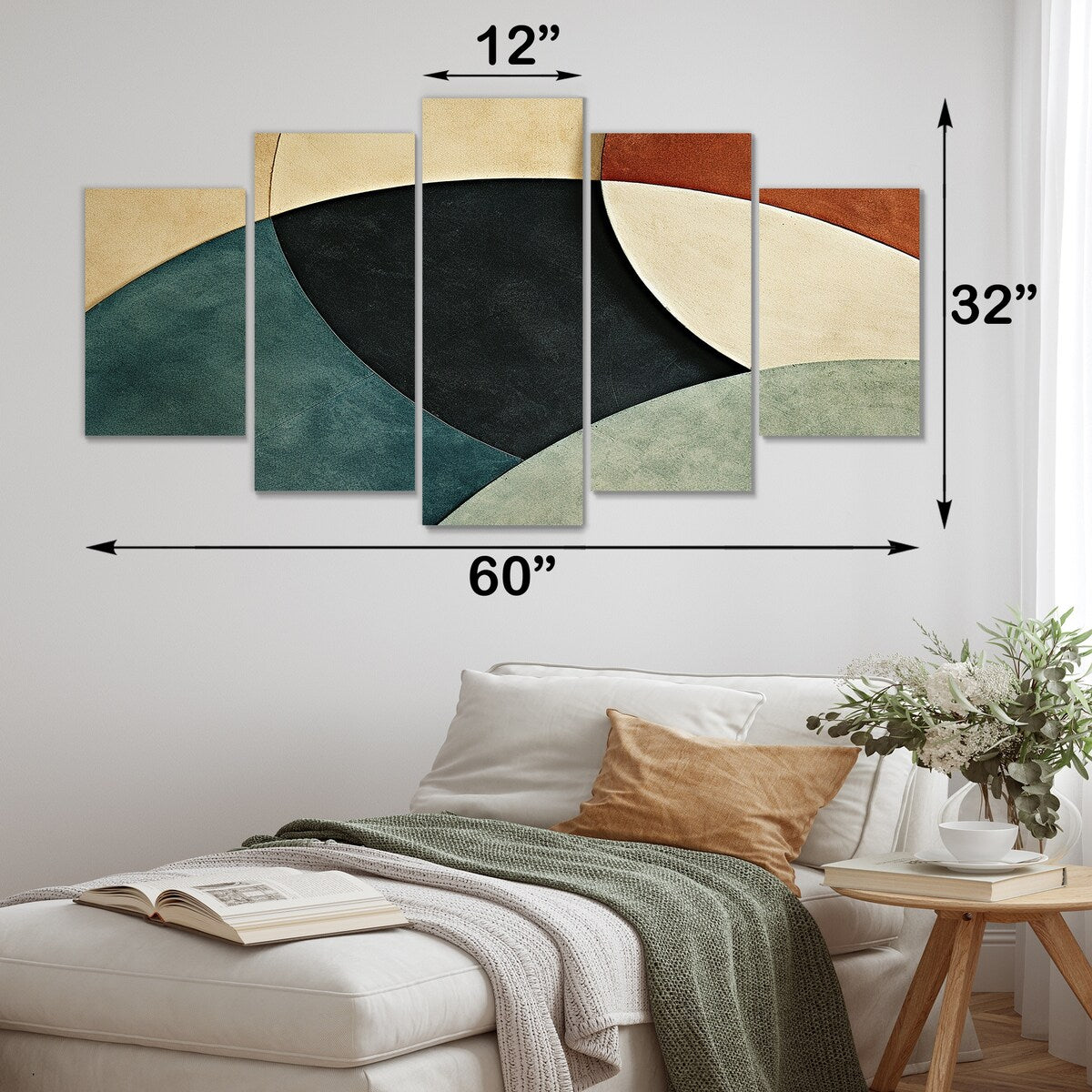 Designart "Abstract Echoes Swirls I" Green Abstract Collages Set Of 5 - Modern Oversized Canvas Art Print For Home Decor