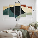 Designart "Abstract Echoes Swirls I" Green Abstract Collages Set Of 5 - Modern Oversized Canvas Art Print For Home Decor