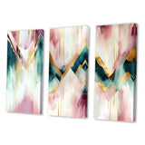 Designart "Abstract Geode Geometric Pink And Green I" Animals Wall Art Set Of 3 - Modern Gallery Wall Set For Home Decor
