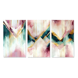 Designart "Abstract Geode Geometric Pink And Green I" Animals Wall Art Set Of 3 - Modern Gallery Wall Set For Home Decor